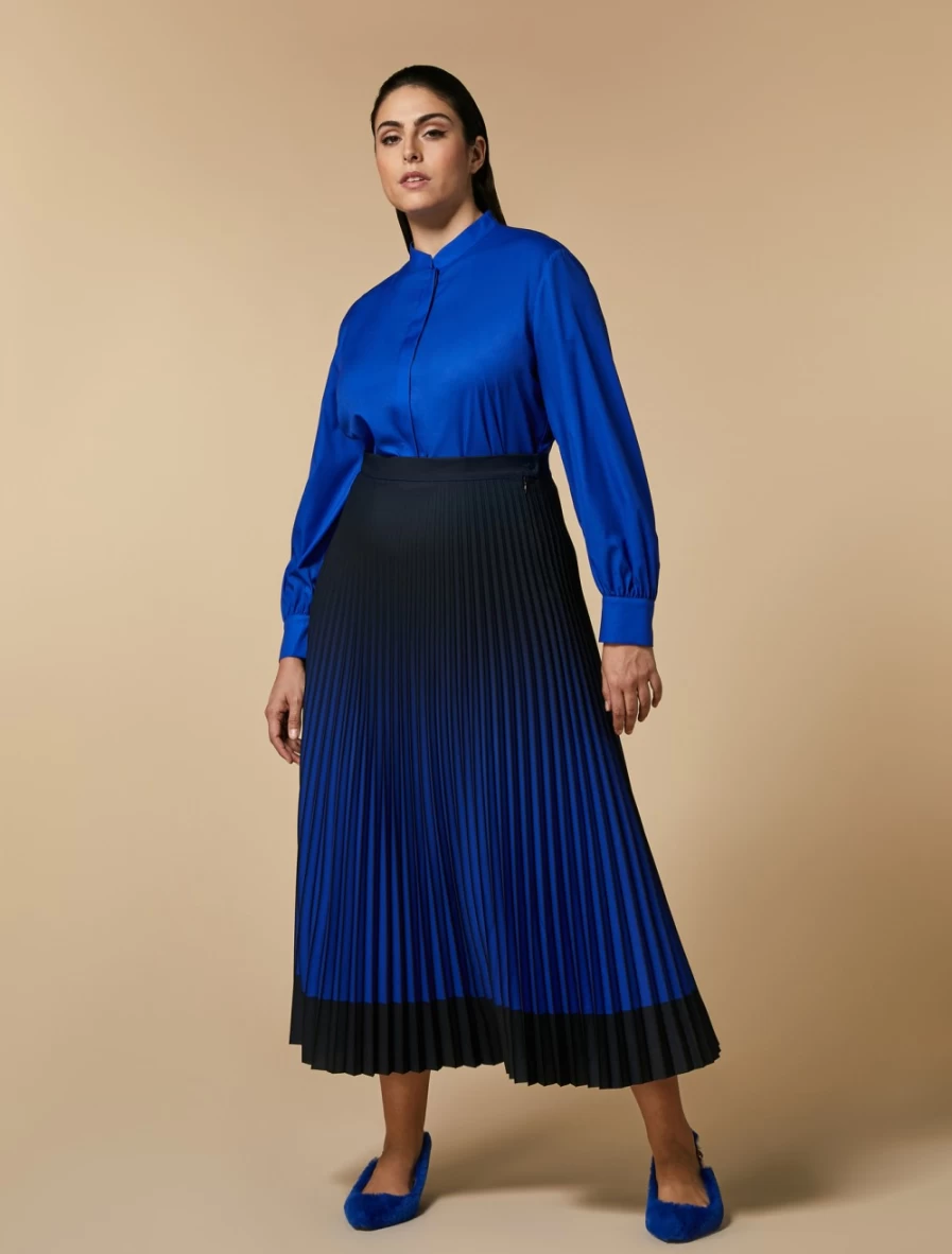 Marina Rinaldi Women's China Blue Long Pleated Crepe de Chine Skirt