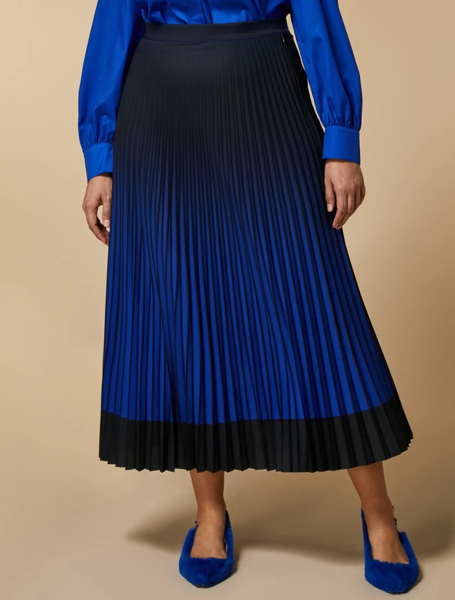 Marina Rinaldi Women's China Blue Long Pleated Crepe de Chine Skirt