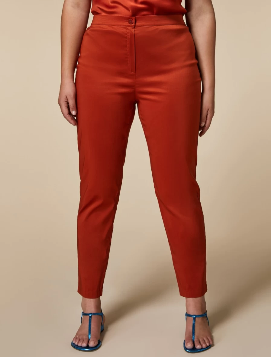 Marina Rinaldi Women's Rust Cotton Poplin Trousers | Classic Comfort & Style