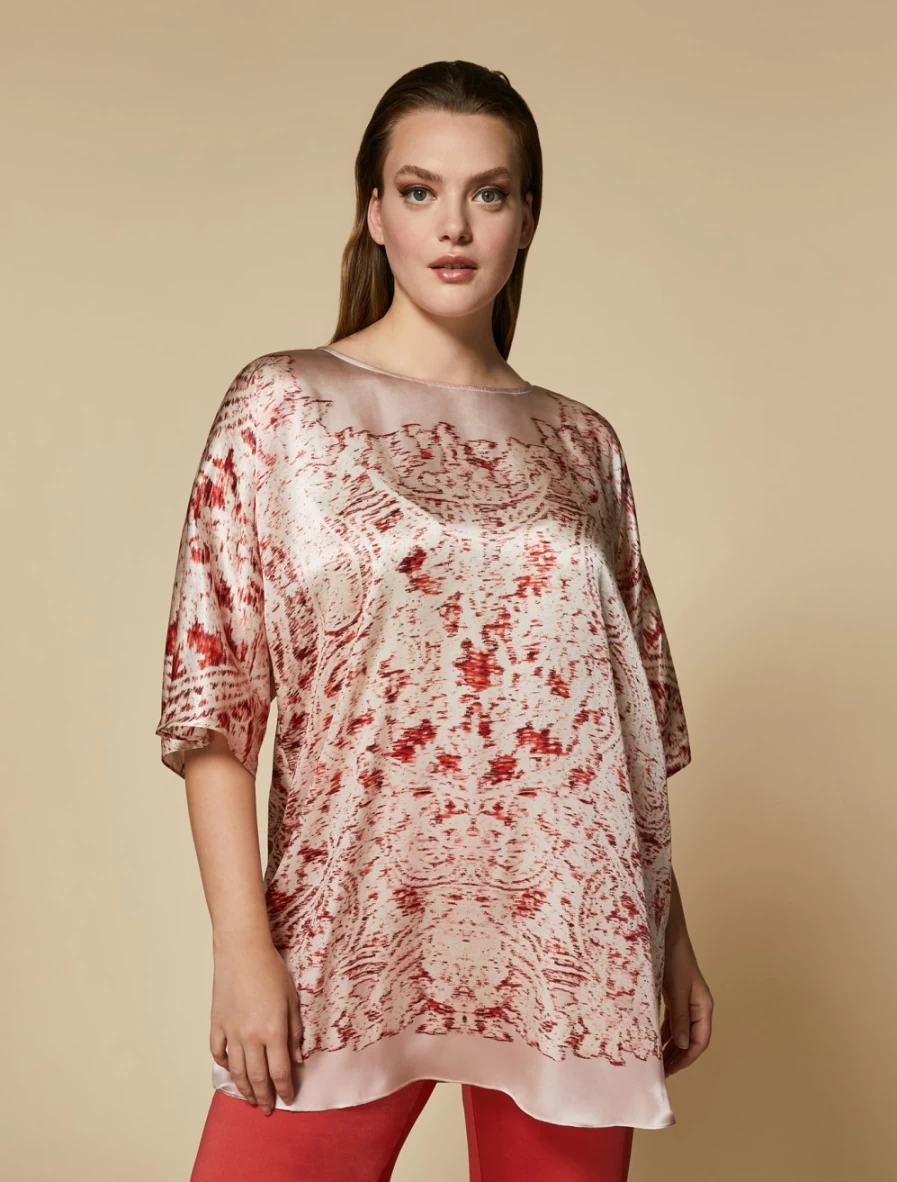 Marina Rinaldi Women's Pink Silk Satin Tunic Blouse - Elegant Feminine Top