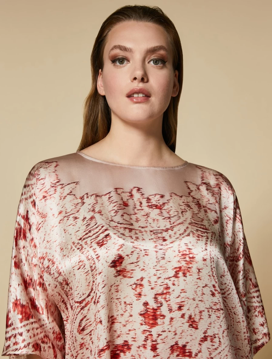 Marina Rinaldi Women's Pink Silk Satin Tunic Blouse - Elegant Feminine Top
