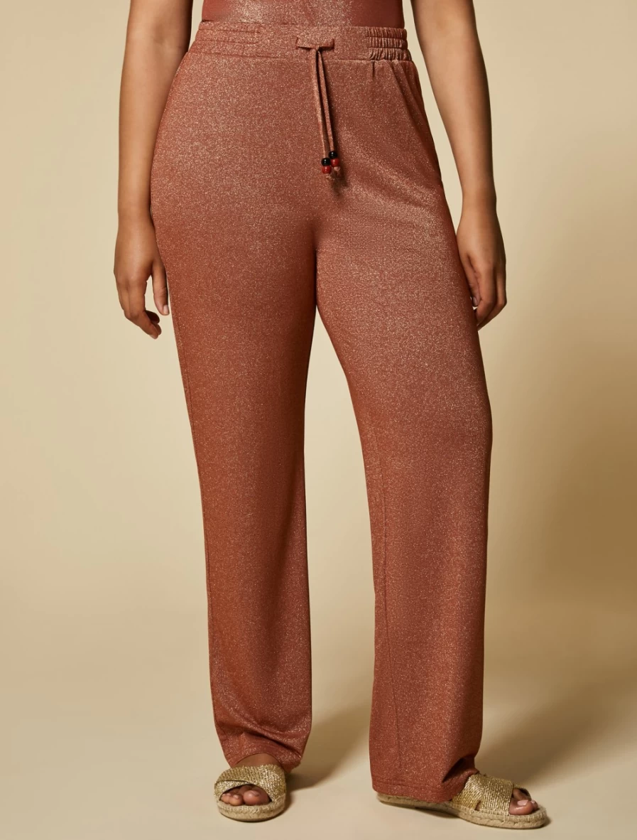 Marina Rinaldi Women's Bordeaux Lurex Jersey Trousers - Stretch Comfort & Elegant Shine