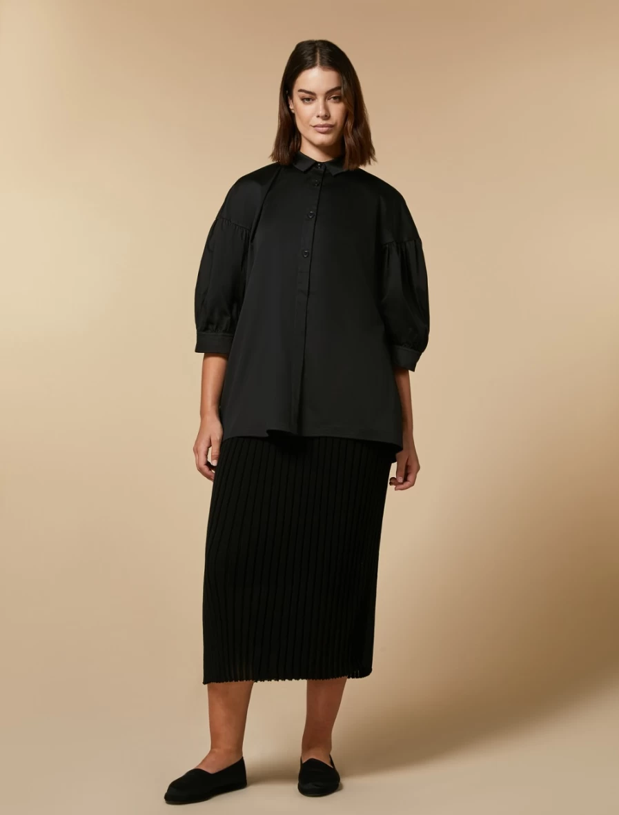 Marina Rinaldi Women's Black Crepe Knit Skirt - Elegant Stretch Fit Midi Length