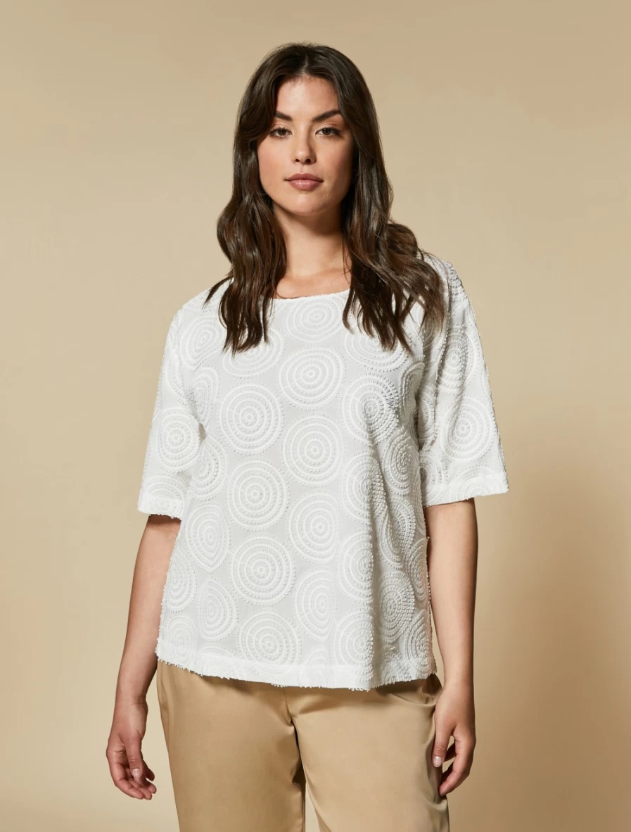 "Marina Rinaldi Women's White Embroidered Cotton Voile Blouse"
