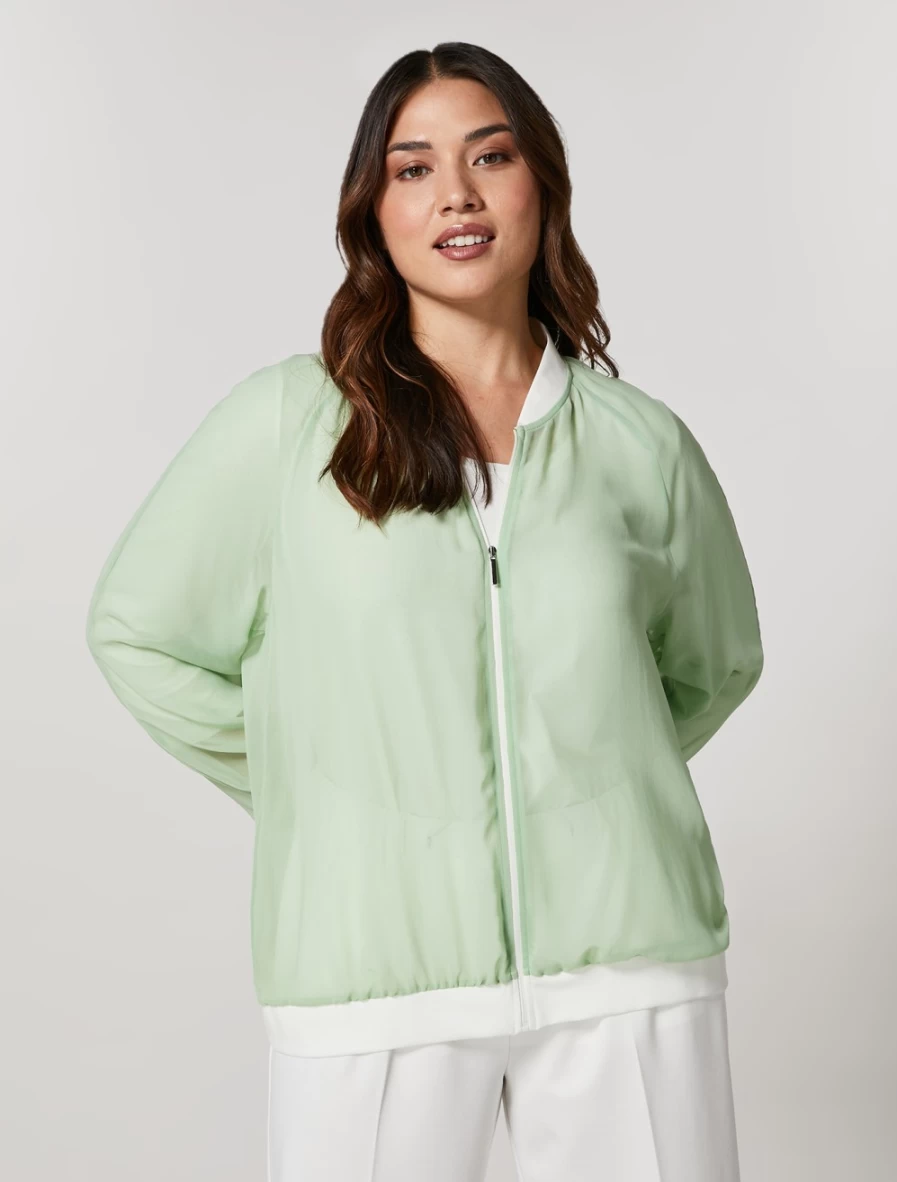 Marina Rinaldi Women's Green Georgette Bomber Jacket | Lightweight Stylish Outerwear