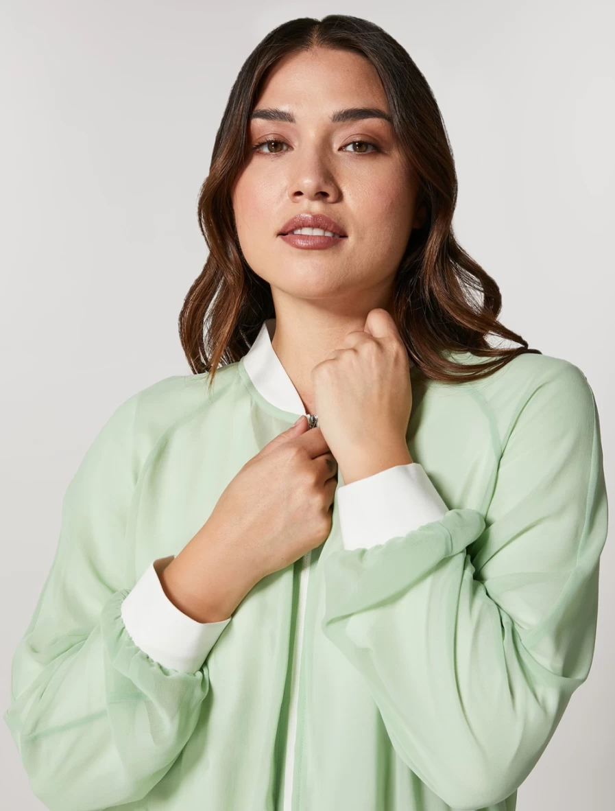 Marina Rinaldi Women's Green Georgette Bomber Jacket | Lightweight Stylish Outerwear