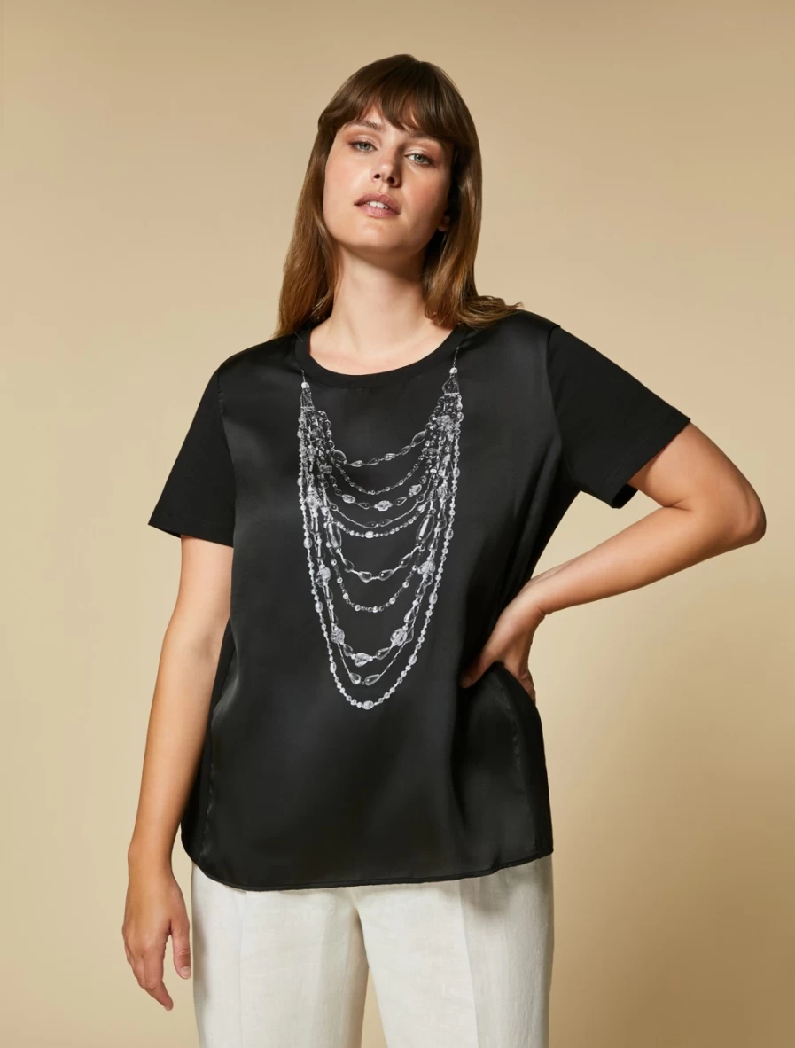 Marina Rinaldi Women's Black Satin & Jersey Blend T-Shirt