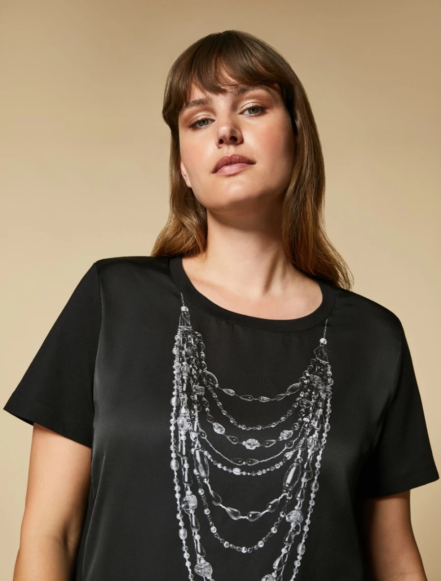 Marina Rinaldi Women's Black Satin & Jersey Blend T-Shirt