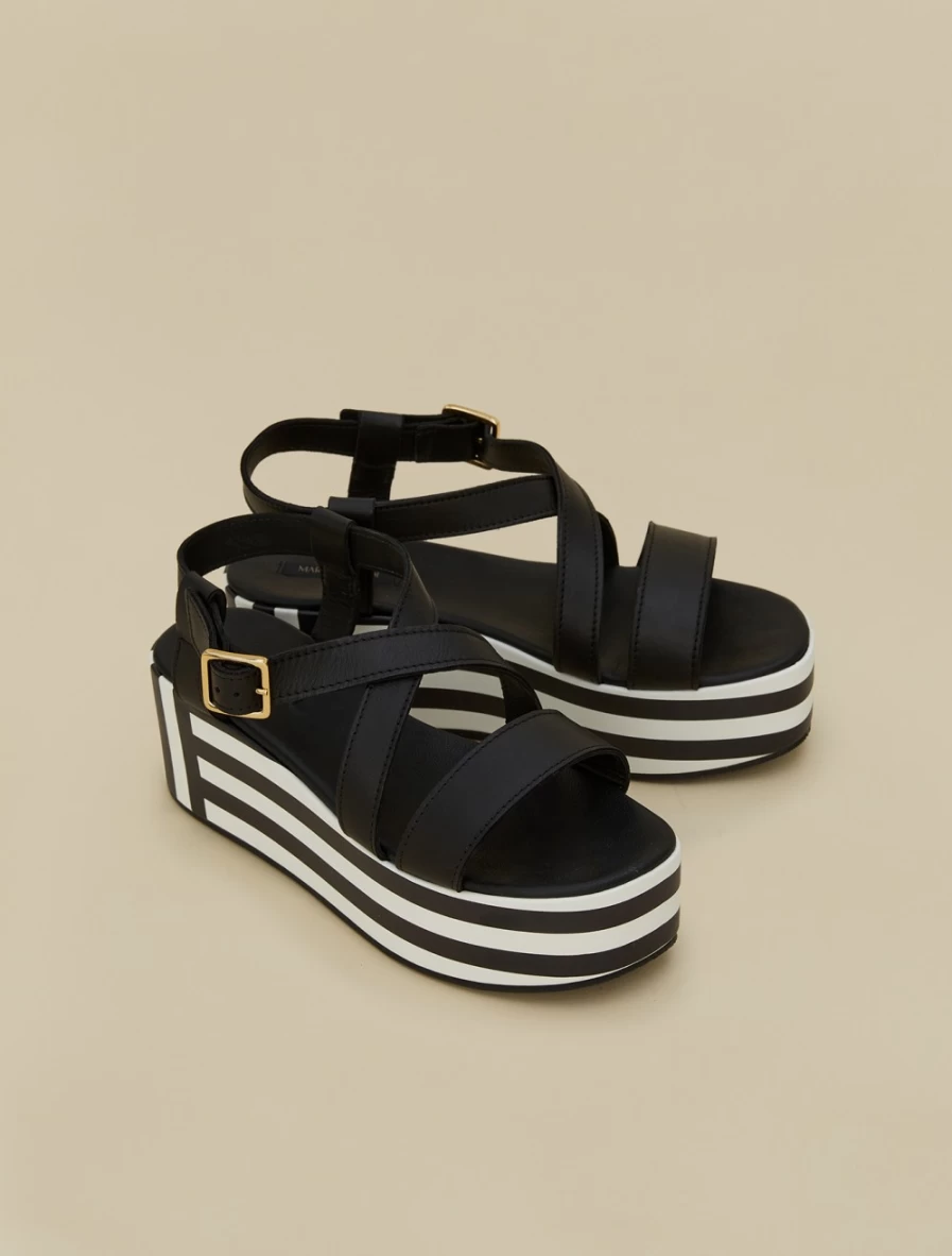 "Marina Rinaldi Women's Black Leather Platform Sandals – Stylish & Comfortable"
