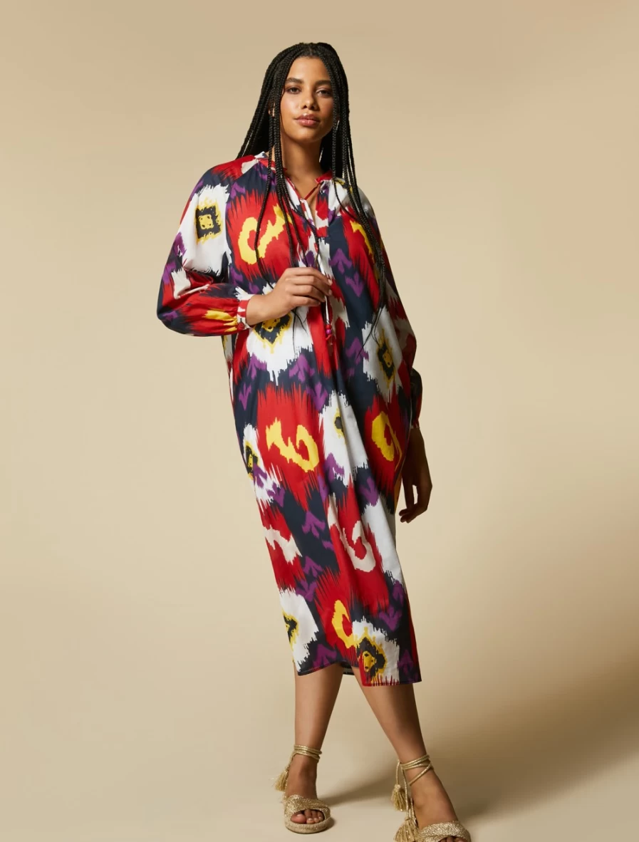 Marina Rinaldi Women's Dark Navy Long Printed Muslin Dress