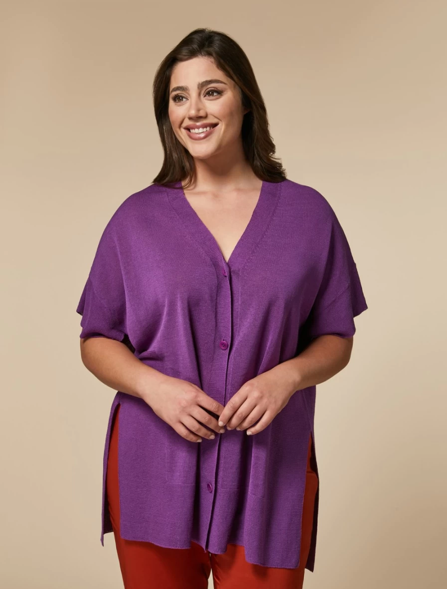 "Marina Rinaldi Women's Fuchsia Technical Linen Cardigan"