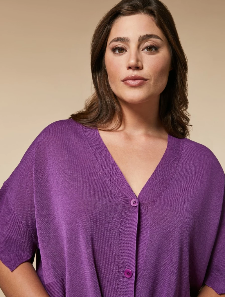 "Marina Rinaldi Women's Fuchsia Technical Linen Cardigan"