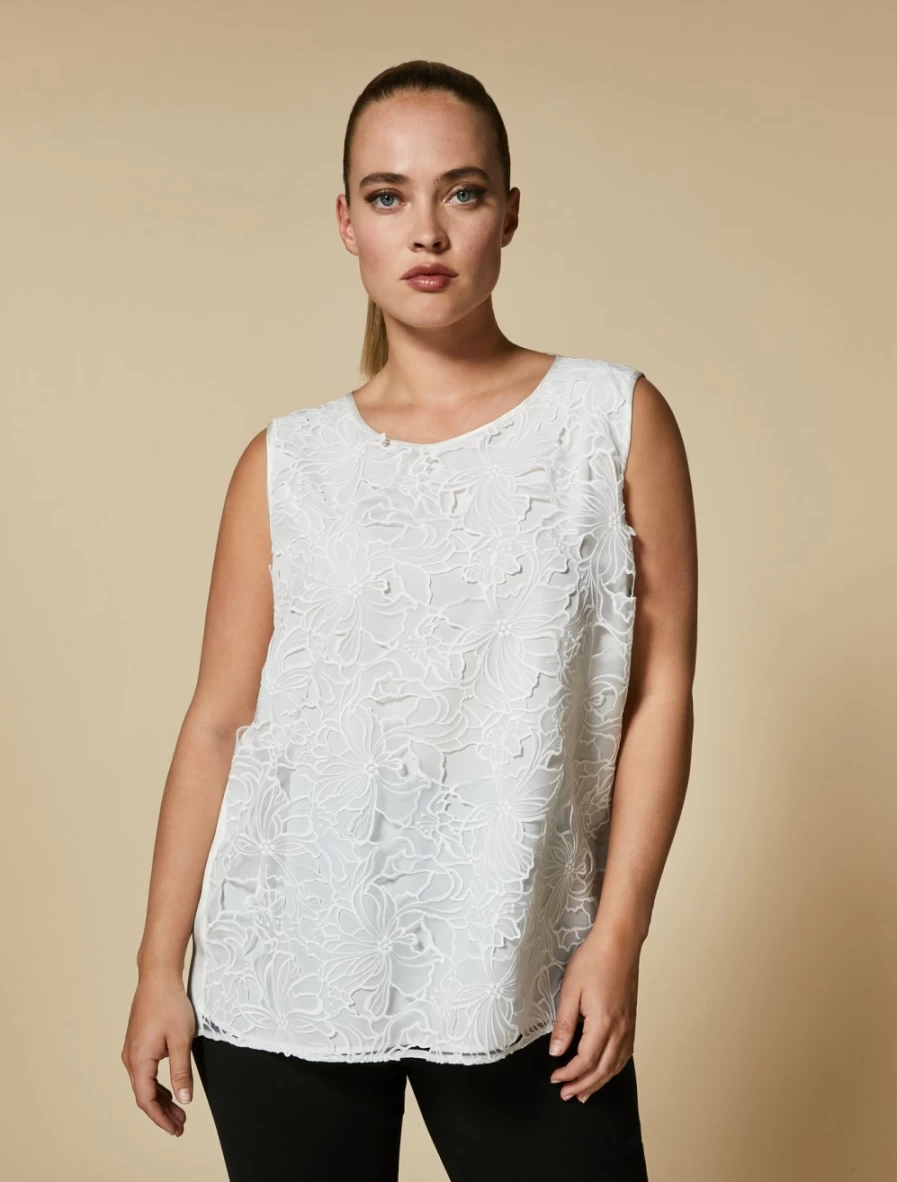 Marina Rinaldi Women's White Embroidered Organza Vest Top