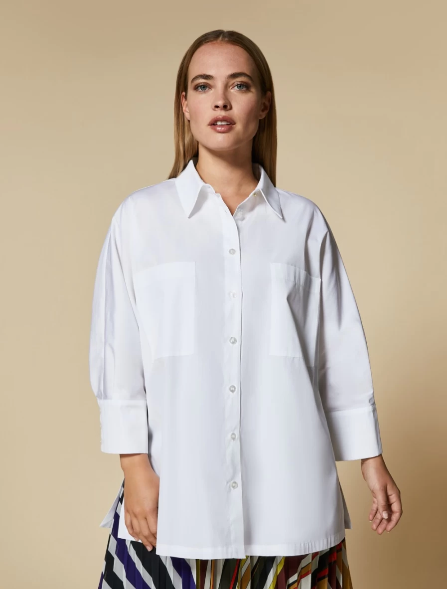 Marina Rinaldi Women's White Poplin Shirt with Pockets - Classic Casual Top
