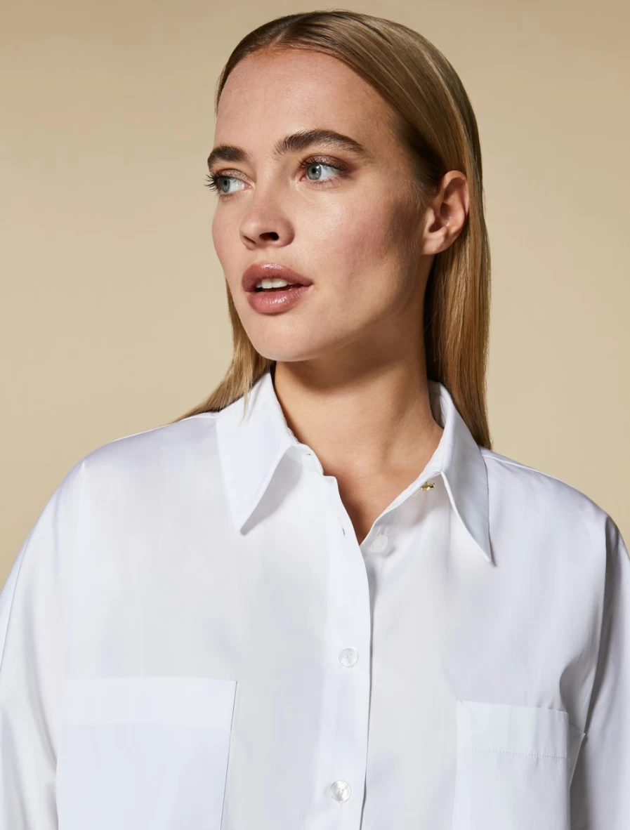 Marina Rinaldi Women's White Poplin Shirt with Pockets - Classic Casual Top
