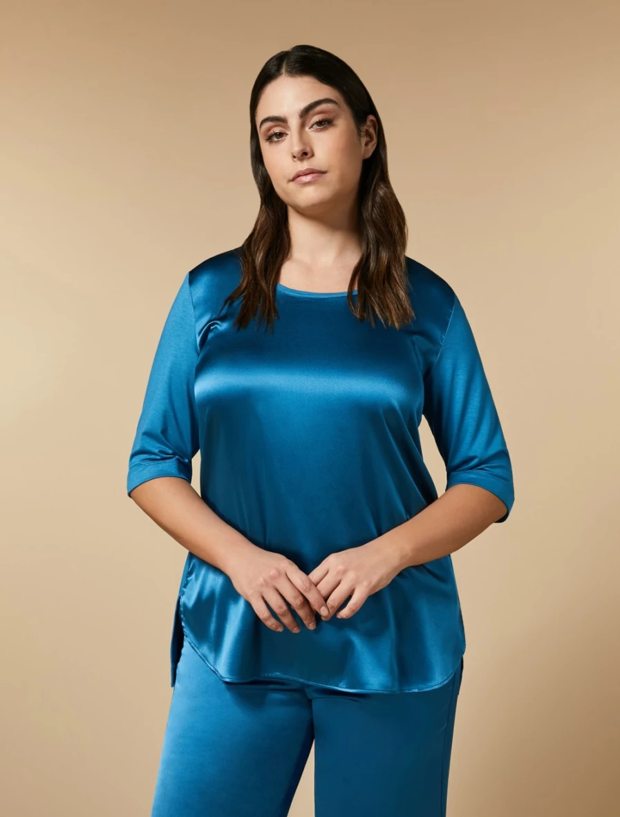 Marina Rinaldi Women's Turquoise Silk & Jersey Blend T-Shirt