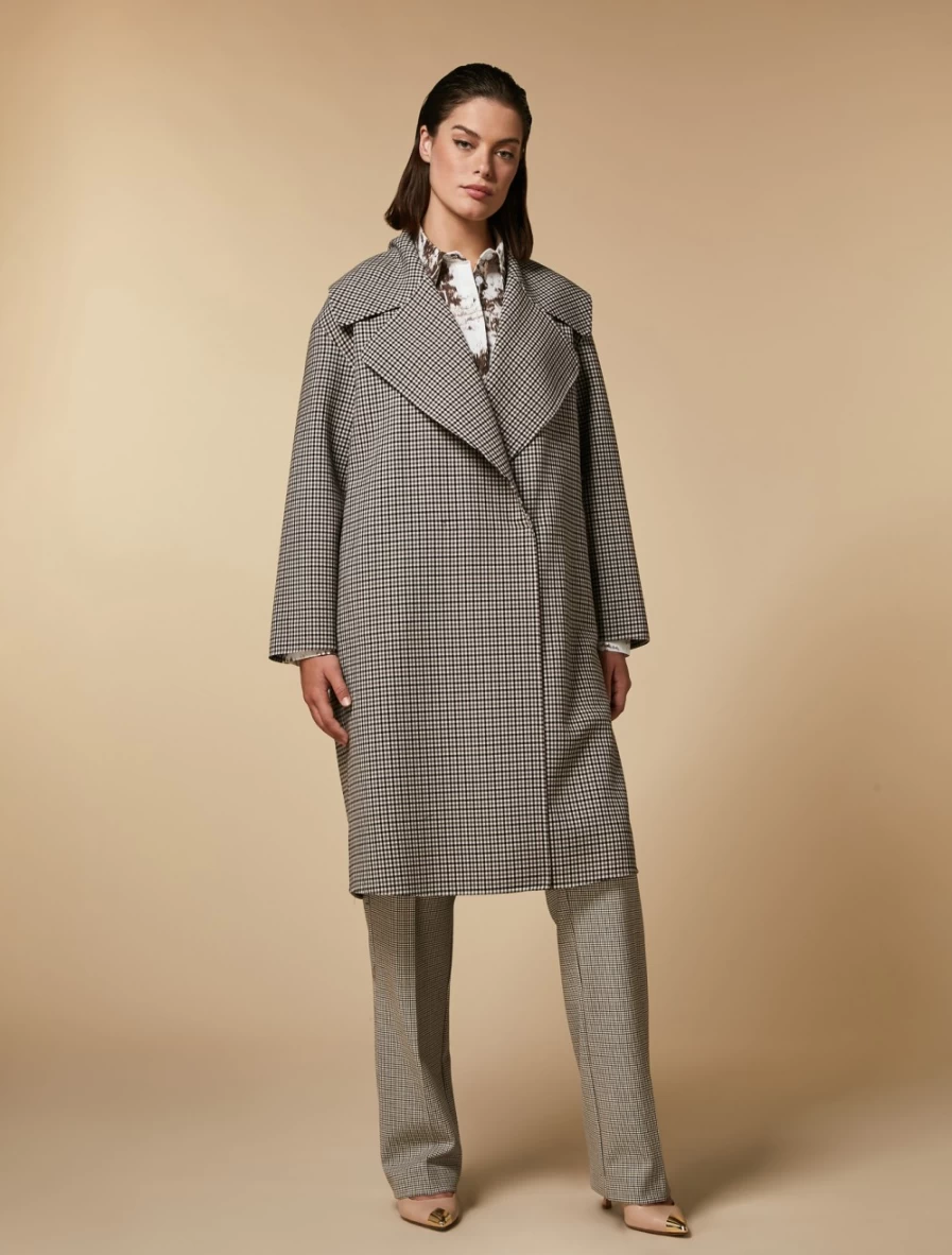 Marina Rinaldi Women's Dark Beige Chequered Double-Faced Wool Coat