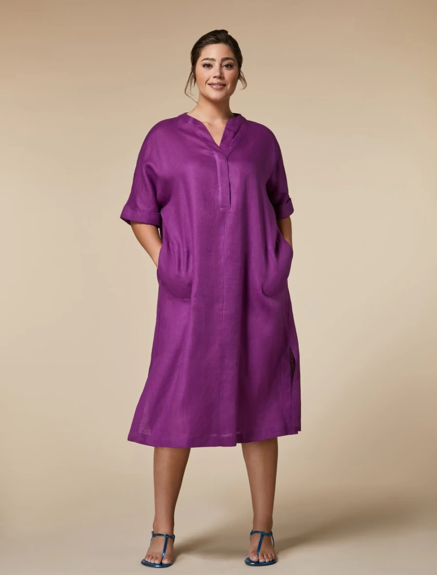 "Marina Rinaldi Women's Fuchsia Linen Dress – Elegant & Comfortable Summer Wear"