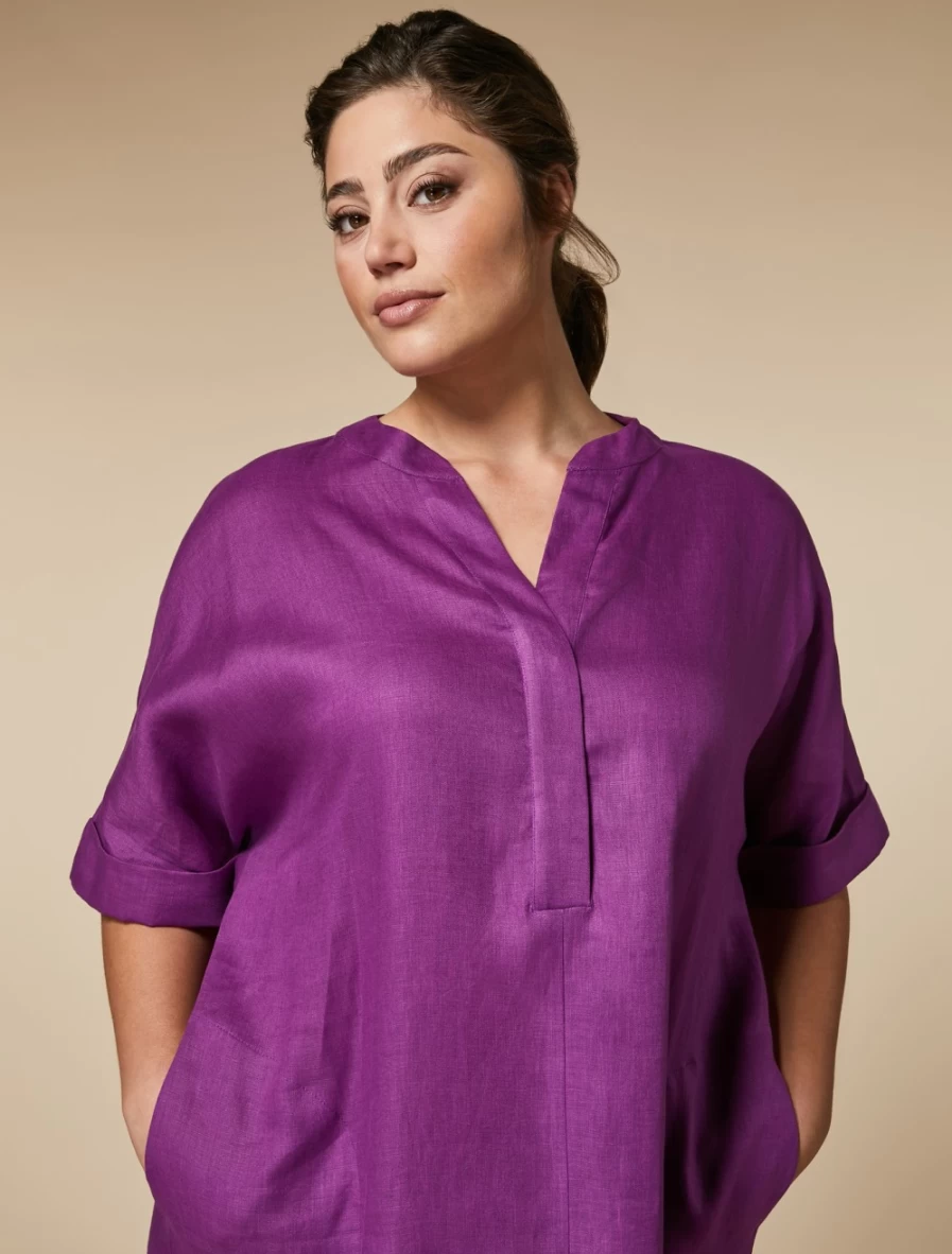 "Marina Rinaldi Women's Fuchsia Linen Dress – Elegant & Comfortable Summer Wear"