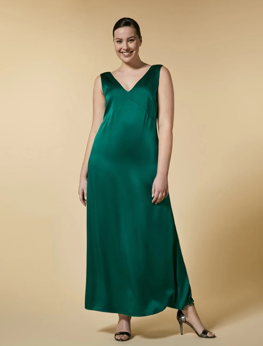 Marina Rinaldi Women's Green Reverse Satin Dress - Elegant Satin Gown for Women