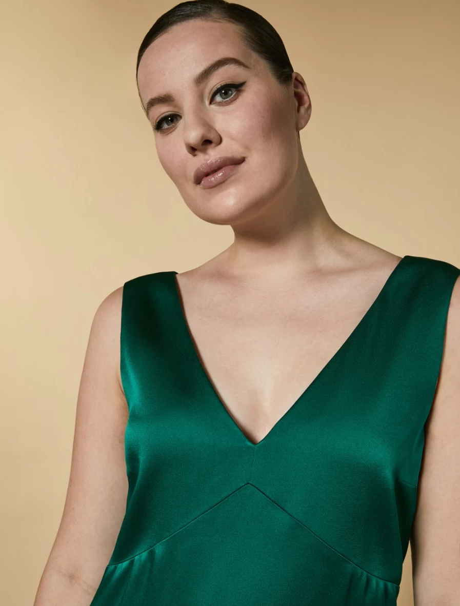 Marina Rinaldi Women's Green Reverse Satin Dress - Elegant Satin Gown for Women