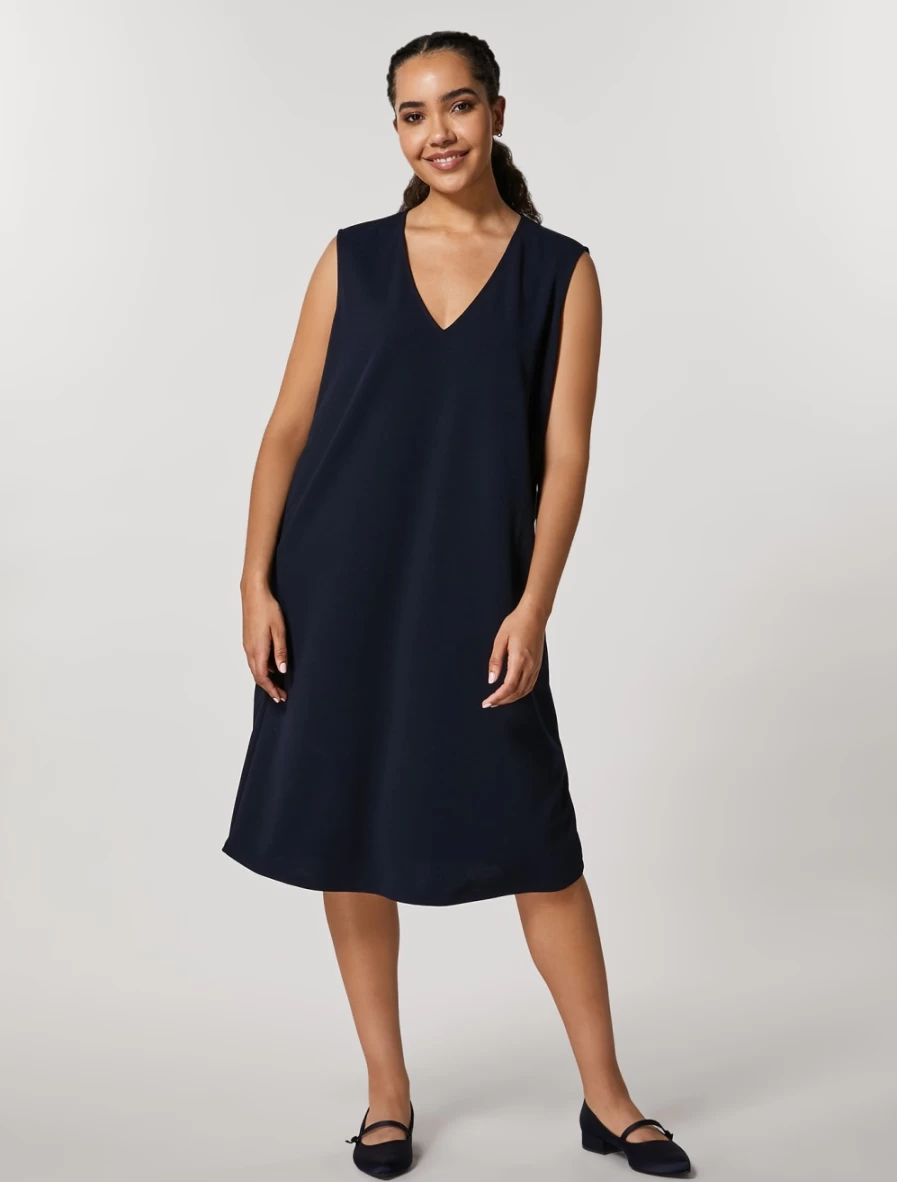 Marina Rinaldi Women's Dark Navy Scuba Crepe Dress - Elegant Flowy Style