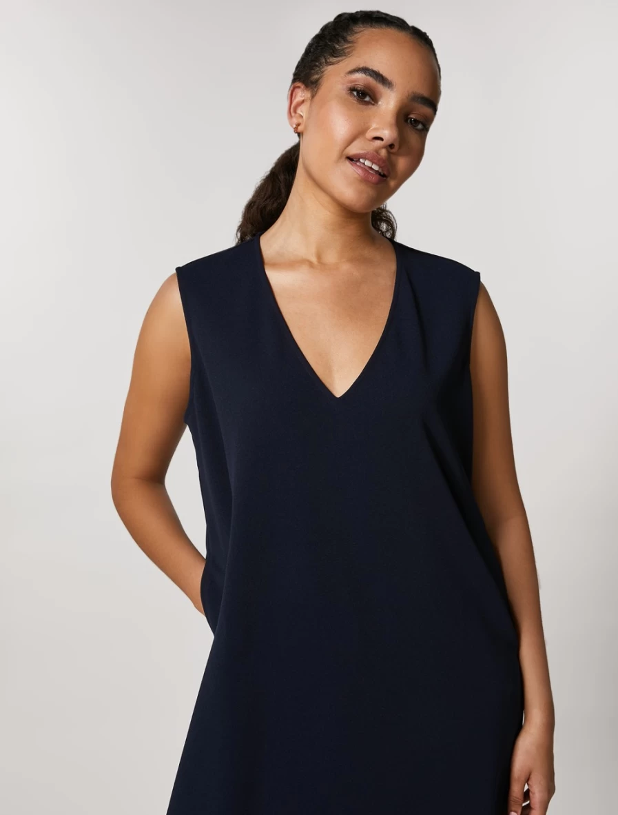 Marina Rinaldi Women's Dark Navy Scuba Crepe Dress - Elegant Flowy Style