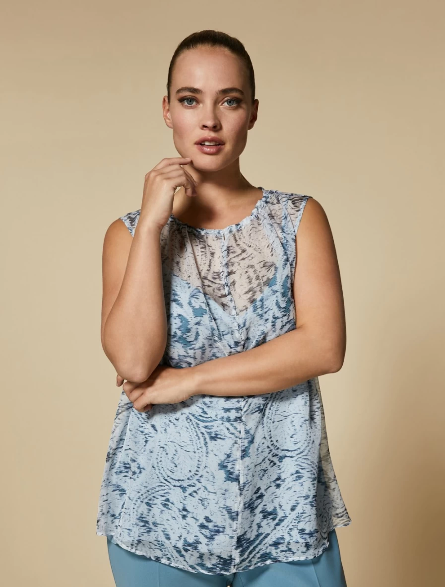 "Marina Rinaldi Women's Ski Blue Printed Chiffon Top"