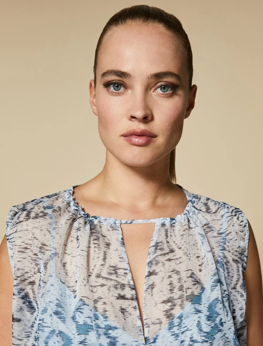 "Marina Rinaldi Women's Ski Blue Printed Chiffon Top"
