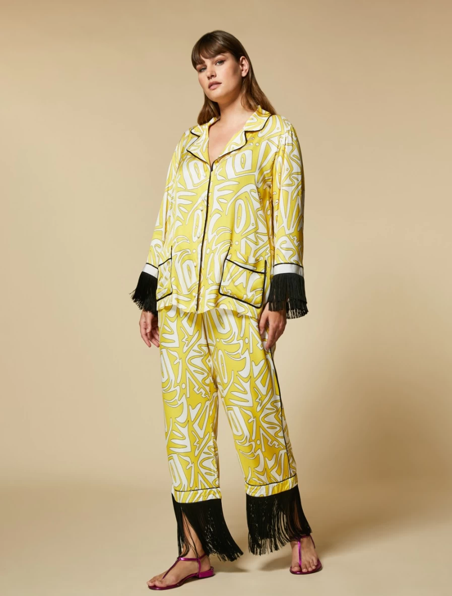"Marina Rinaldi Women's Yellow Printed Twill Trousers"