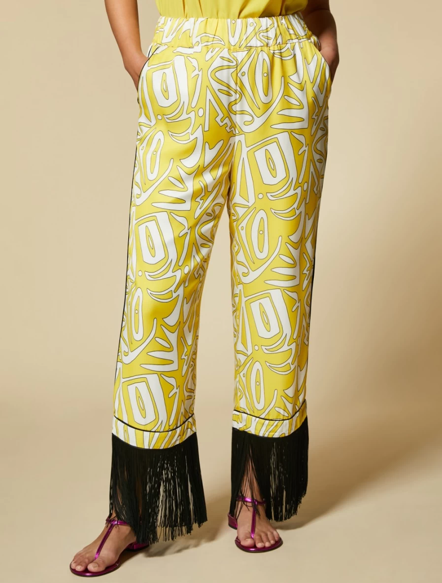 "Marina Rinaldi Women's Yellow Printed Twill Trousers"