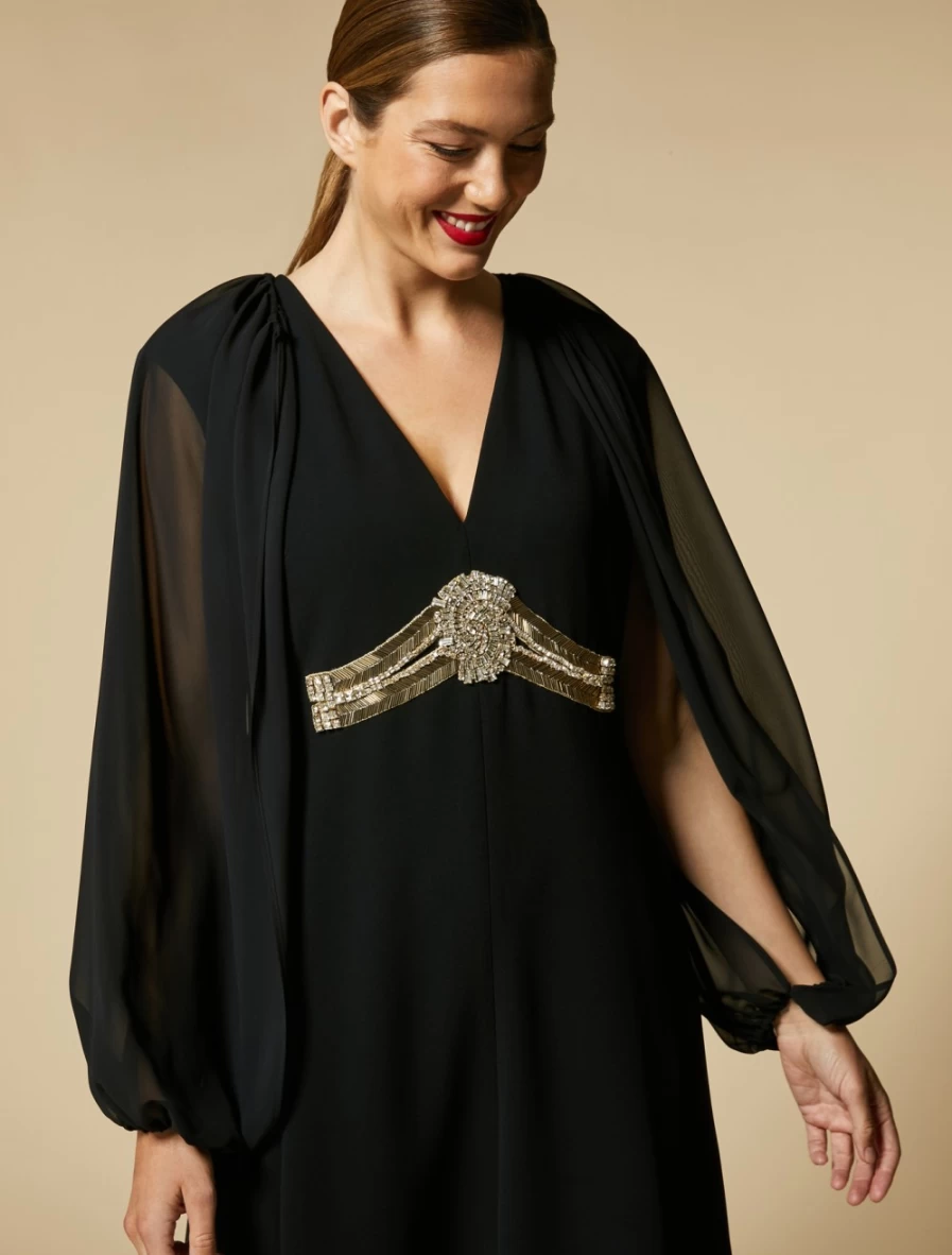 "Marina Rinaldi Women's Black Crepe Georgette Shrug - Elegant Cover-Up"