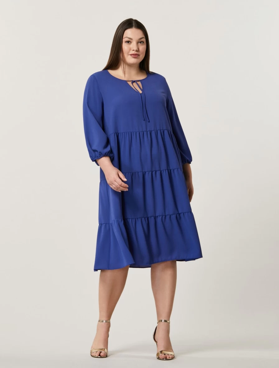 Marina Rinaldi Women's China Blue Long Flounce Dress - Elegant Flowy Style